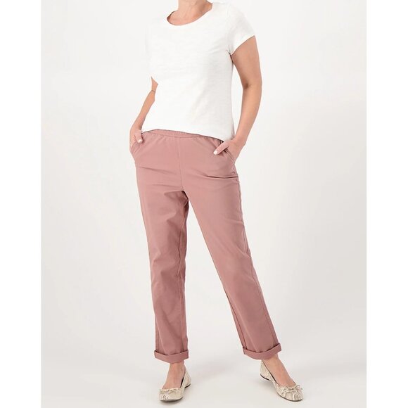 Denim & Co EasyWear Twill Pull-On Pants Coral Size L Relaxed Fit NWT Comfort - Picture 1 of 7